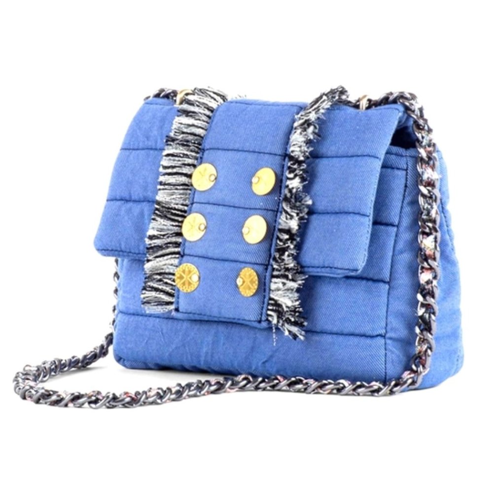 NWT KOORELOO Barcelona Pillow Fringe Seaqual Denim Jean Crossbody Shoulder Bag